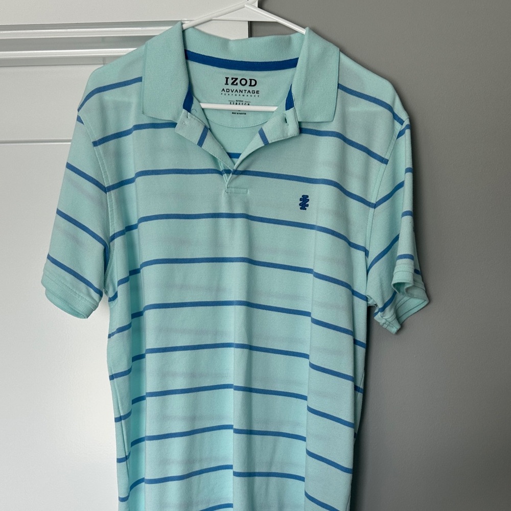 IZOD Men's Blue Green Striped Polo Shirt